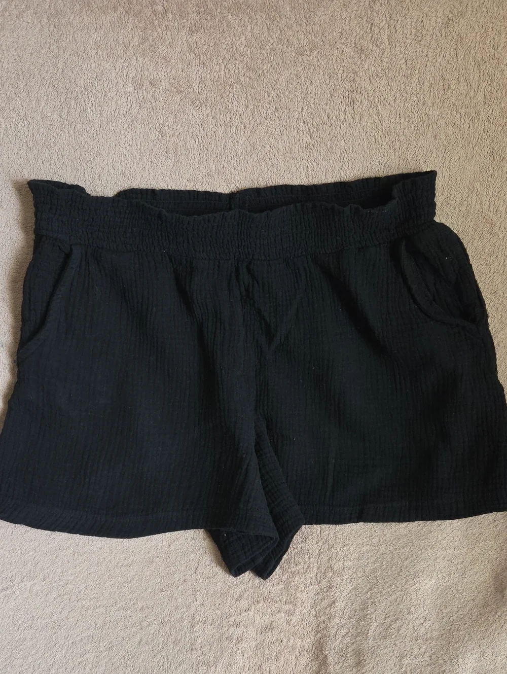 High-Waist Black Women's Smocked Casual Shorts